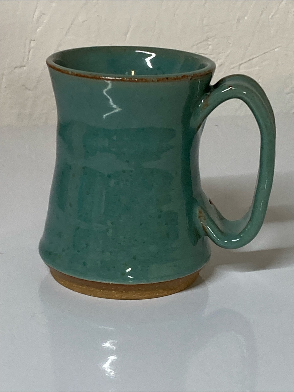 Handcrafted Ceramic Mug in Teal with Natural Clay Base 4 inches X 3 inches